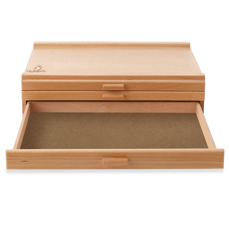 7 Elements 3 Drawer Wooden Artist Storage Supply Box for Pastels, Pencils, Pens, Markers, Brushes and Tools - Image 3